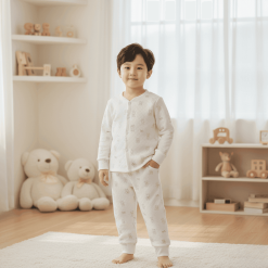 Bộ Thu Đông Cho Bé (3-25 kg) – Trắng Gấu - Vải Len (Combo 1–3 Bộ)