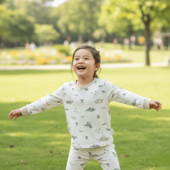 Bộ Thu Đông Cho Bé (3-25 kg) – Trắng Khủng Long Blue (Combo 1–3 Bộ)